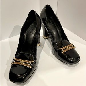 Tory Burch Black Patton Heels w/Gold Accents
